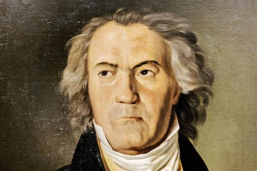 Portrait of Ludwig van Beethoven's face painted in oil
