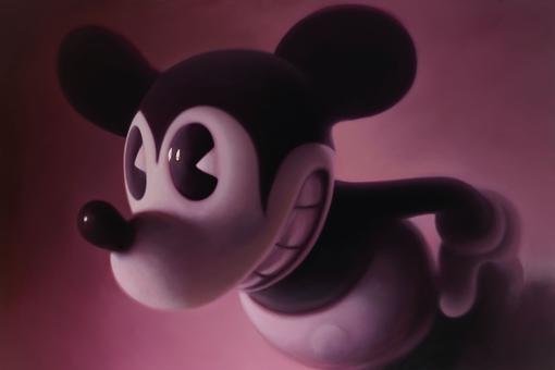 Acrylic painting of Mickey Mouse in pink, black and gray color