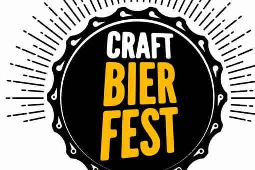 Logo of the festival / The lettering Craft Beer Fest in white and yellow color on a black beer capsule or crown cork.