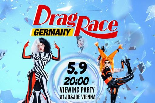 Event poster with the dates of the event and representations of drag queens Metamorkid and Pandora Nox, all against a blue background