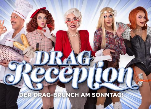 Poster with 5 protagonists of the drag show representing different characters in a hotel