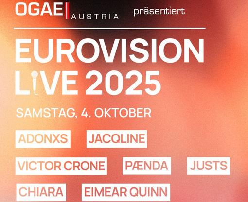 Veranstaltungsplakat mit Namen der Künstler: Eimear Quinn, Paenda, Adonxs, Chiara, Victor Crone, Justs, Jacqline 