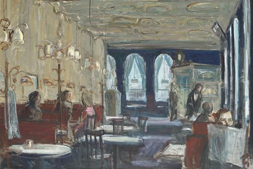Oil painting of a scene in Café Sperl