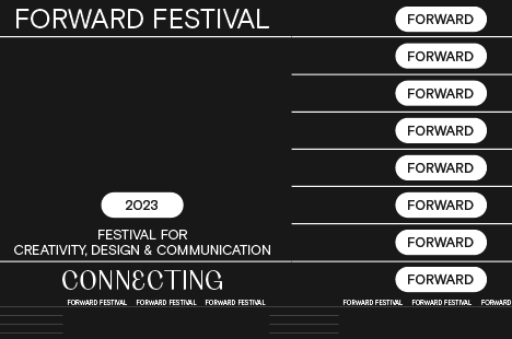 Logo und Ankündigung des Forward Festivals, weiße Schrift auf schwarzem Hintergrund