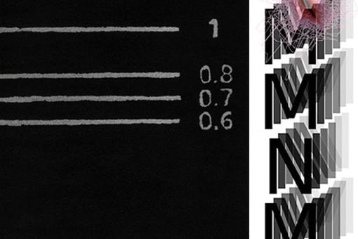 Das Foto zeigt einen handgetufteten Teppich in den Farben Schwarz und Weiß, rechts das Logo der Band MMNM in schwarzen Lettern auf weißem Hintergrund, link eine schwarze Fläche mit drei weißen Linien und Zahlen
