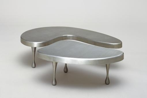 Nesting table in silver metal by Friedrich Kiesler