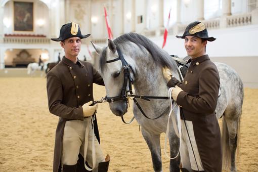 Zwei bereiter und Lipizzaner