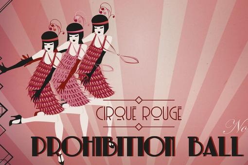 Event poster in the style of the 20s, with the lettering of the event and three ladies in Charleston dresses, also dancing Charleston