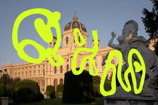 Lemon colored lettering over a photo of the Kunsthistorisches Museum Vienna