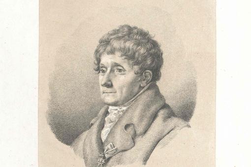 The picture shows a historical portrait of the composer Antonio Salieri