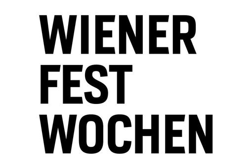 Black lettering Wiener Festwochen in block letters on white background