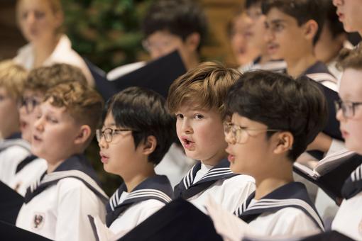 Photo of the Vienna Boys' Choir singing during a concert