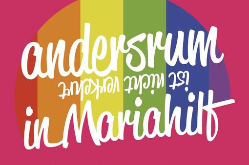 Poster in rainbow colors with writing: The other way around is not wrong in white color