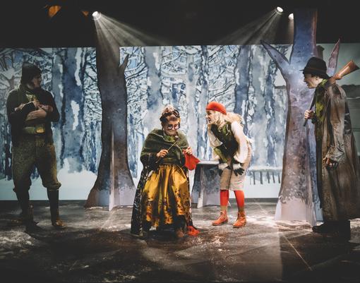 Theater stage with actors and actresses of the fairy tale Little Red Riding Hood